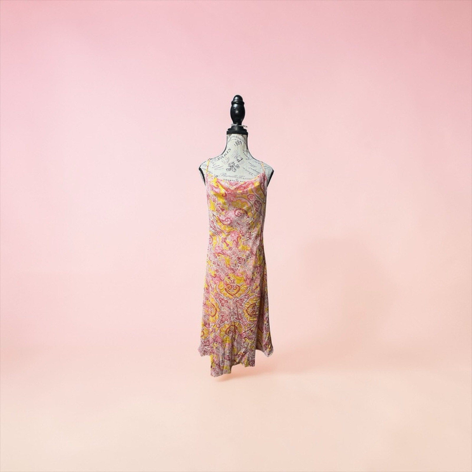 Lucy Paris Paisley Print Midi Dress Pink And Yellow Women’s Size M NWT