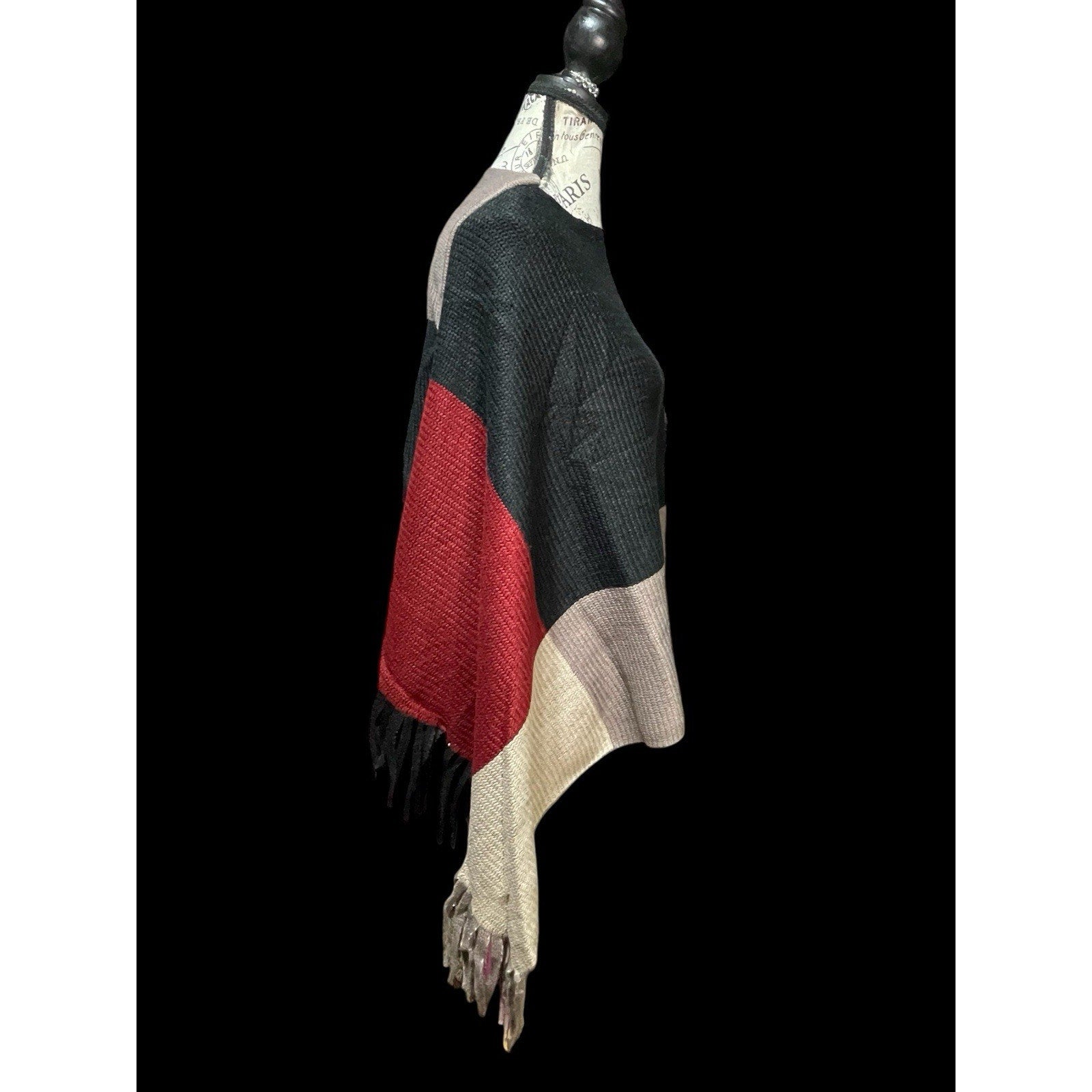 Hayden Los Angeles Black-Red Poncho Sweater - One Size, New