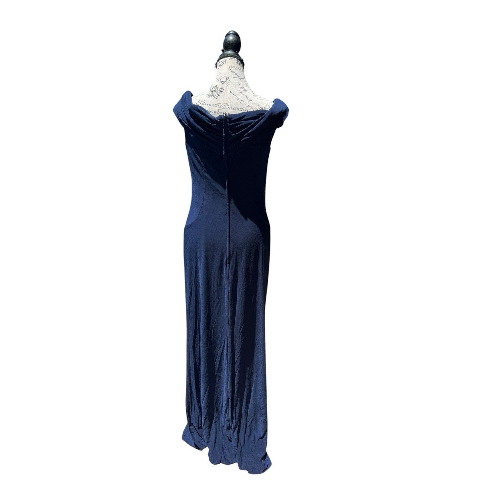 La Femme ruched off-the-shoulder formal gown Navy Blue New Size 10