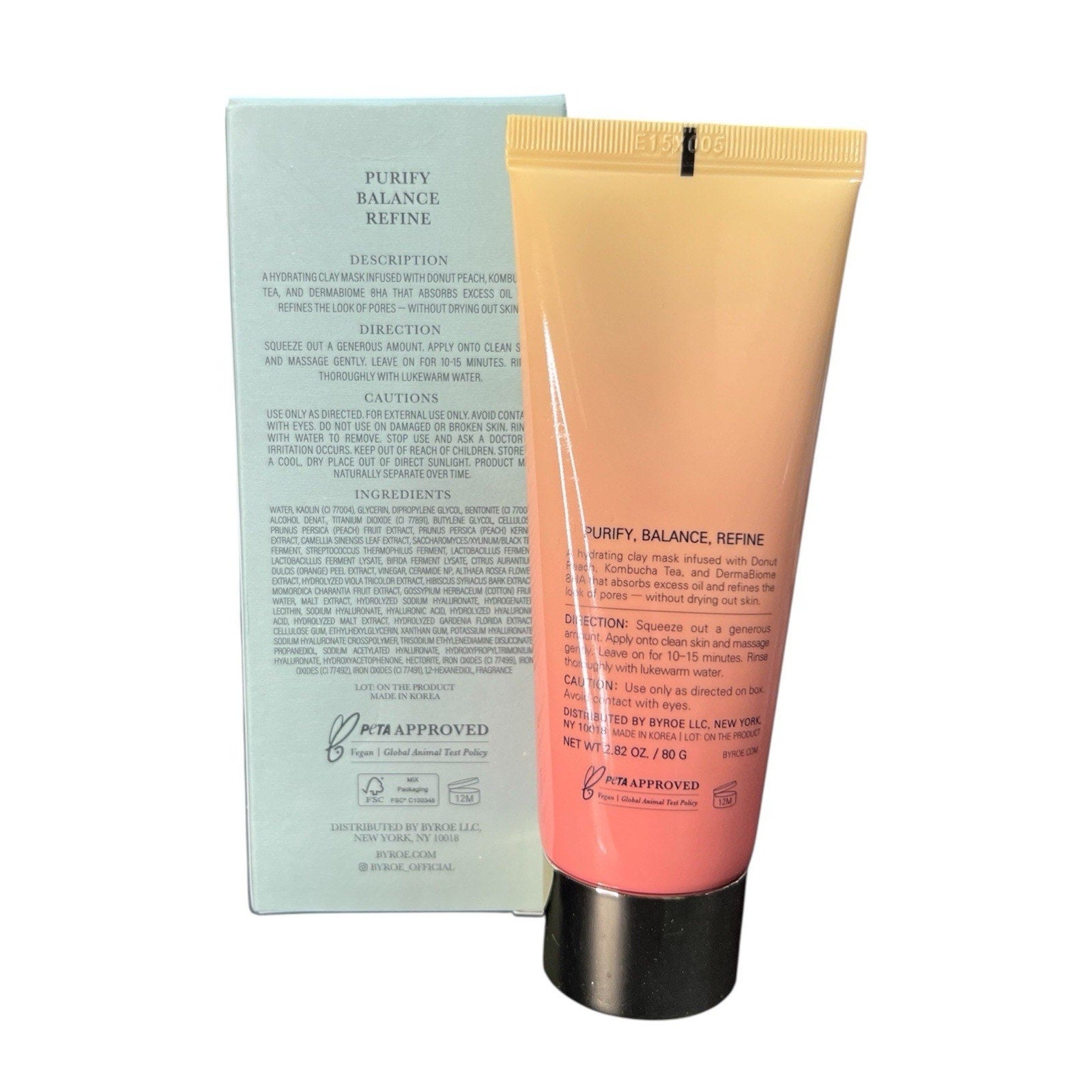 Byroe Peach Kombucha Tea Purifying Clay Mask NIB
