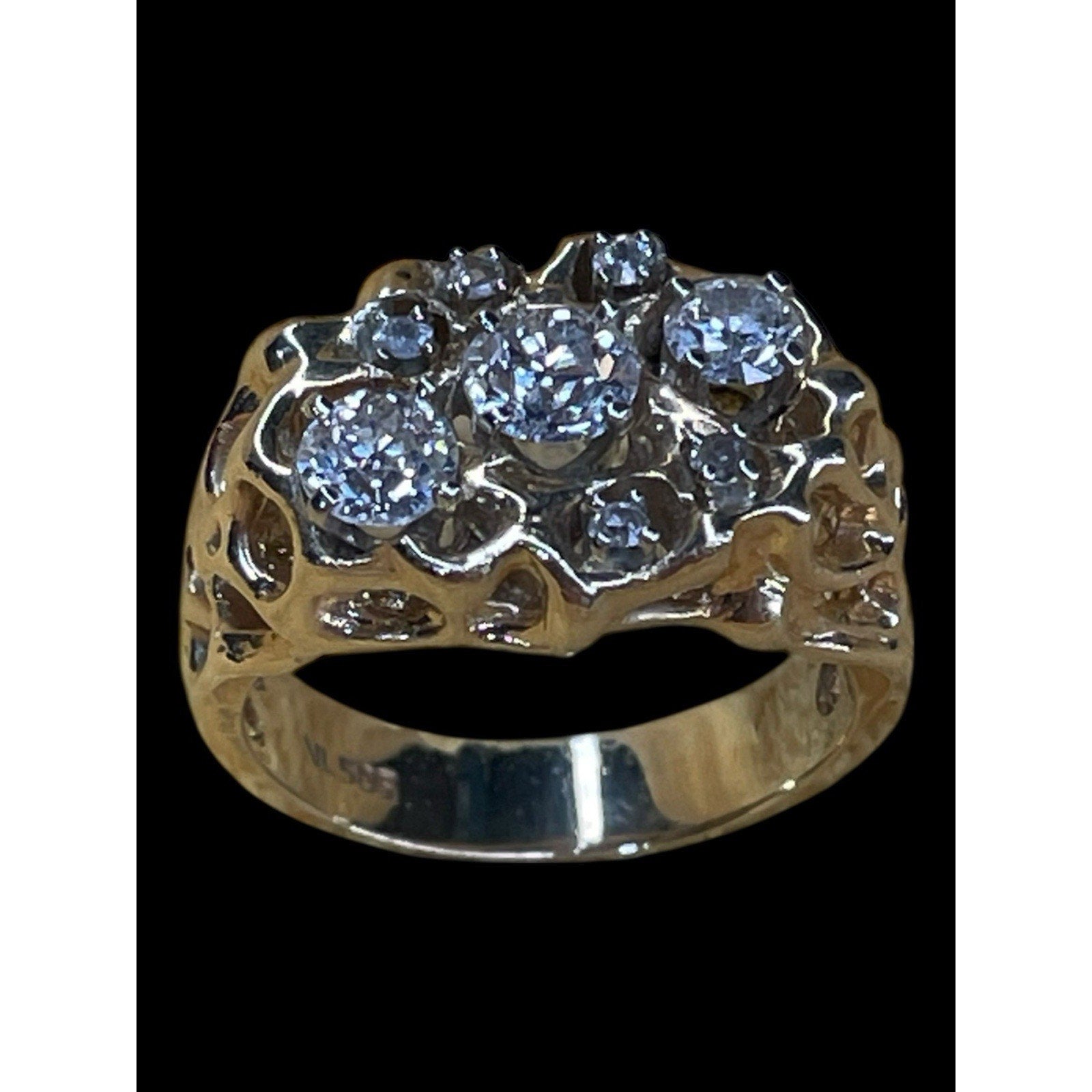 Brutalist Style 14K Yellow Gold Diamond Cluster Marked VL Sz 9 10.7 Grams