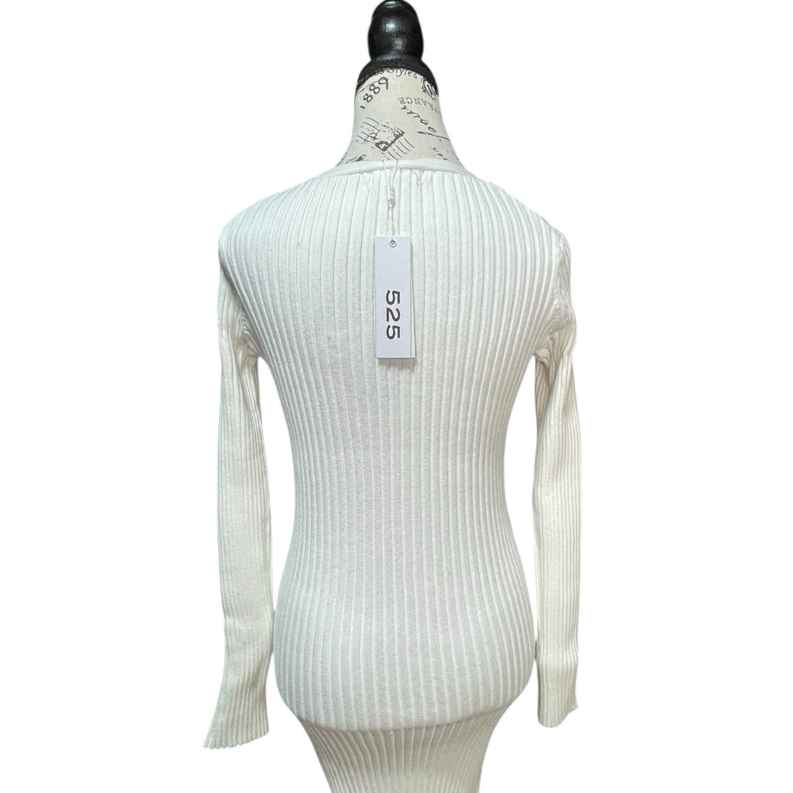 525 America Revolve Ivory Ribbed Fitted Midi Dress - New with Tags Sz S