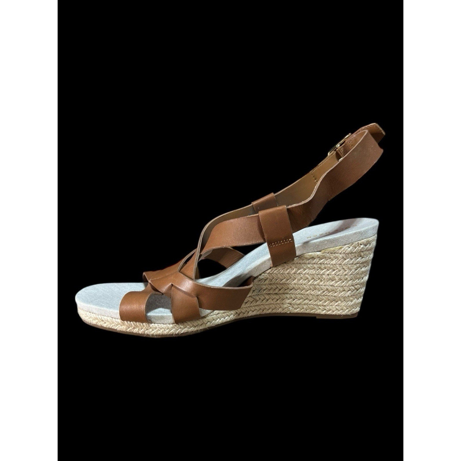 Cole Haan Women's Crystal Espadrille Wedge Sandal Tan Leather Size 8.5 B