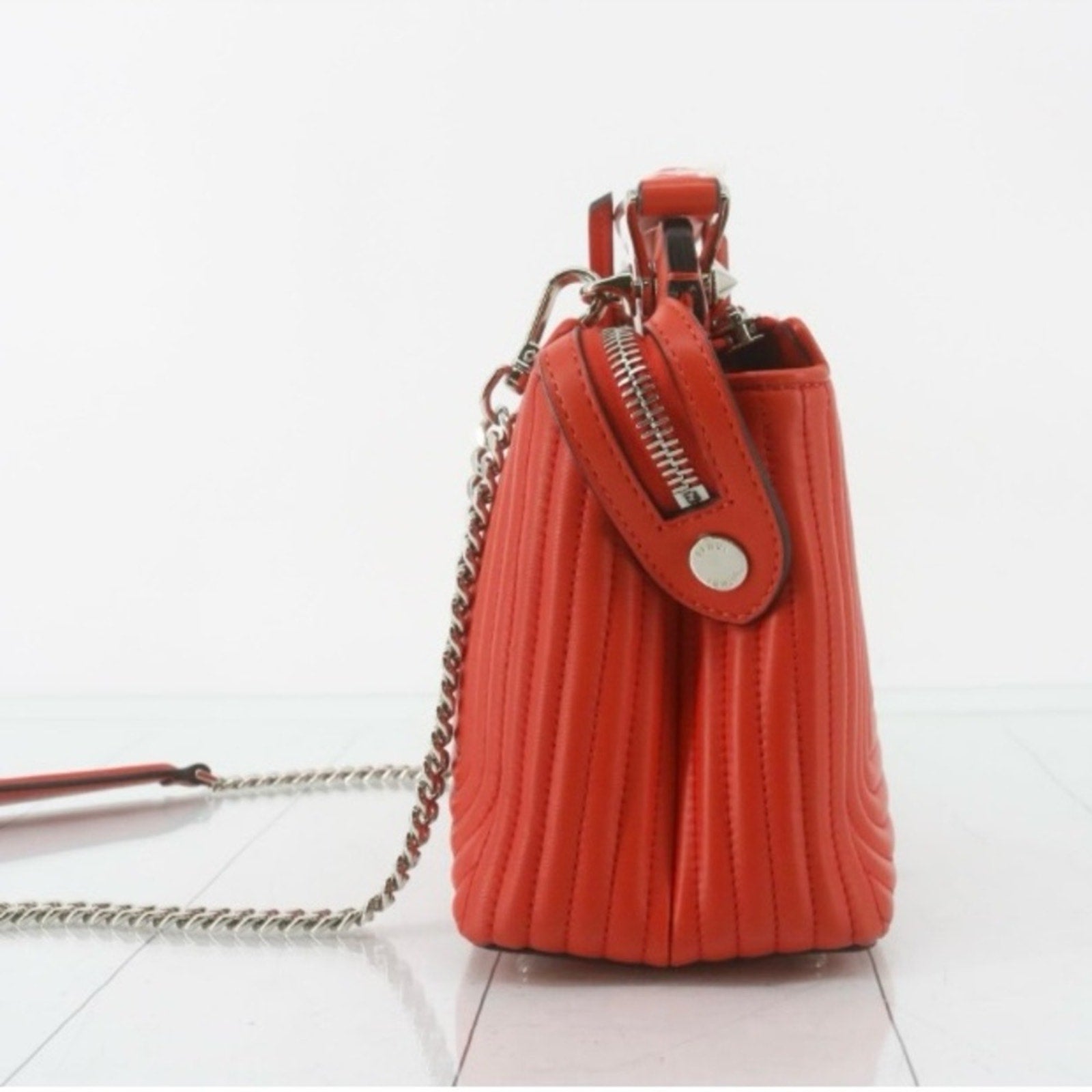 Fendi Dotcon Orange Leather Quilted Shoulder Bag