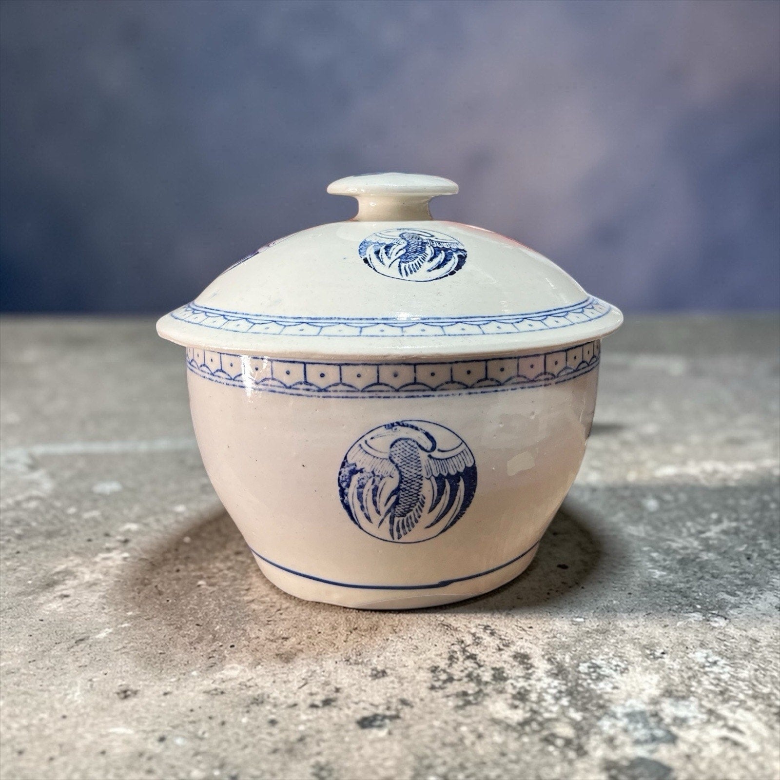 a vintage Chinese blue and white porcelain covered bowl or tureen Rice Bowl