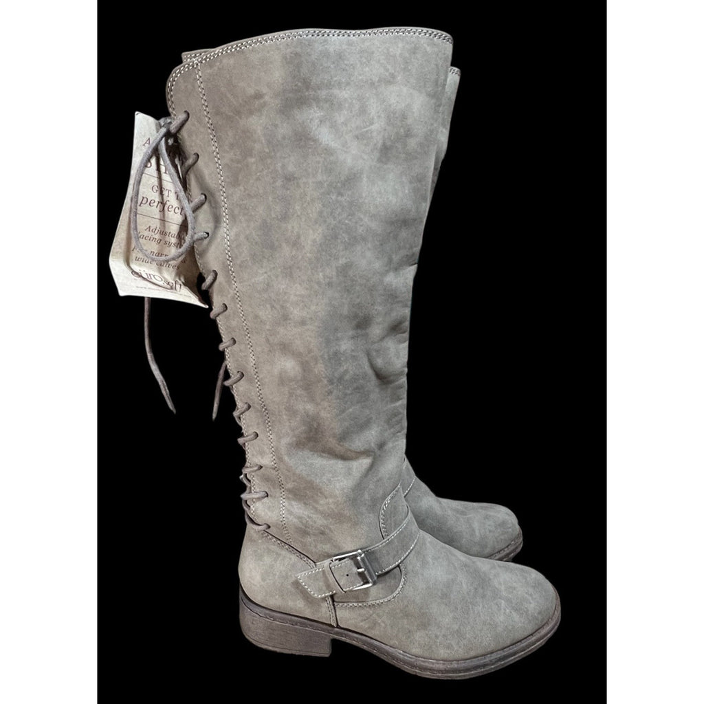 Euro Soft Gray Knee High Lace Up Boots New Size 7M