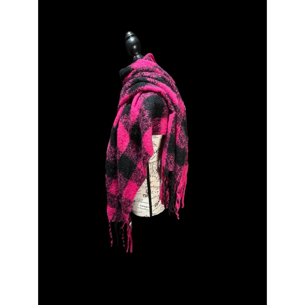 Pink And Black Checkered Scarf 77in X 21in NWOT
