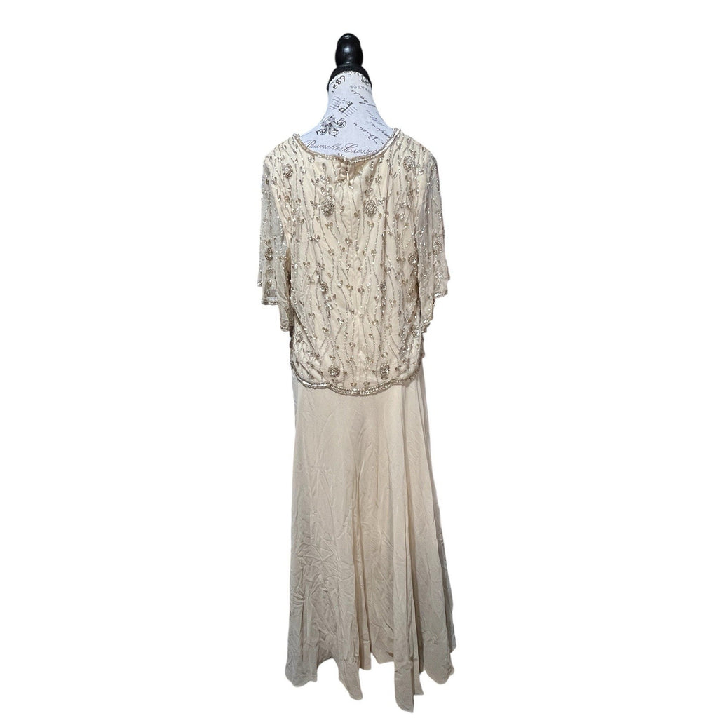 Jkara Beige Beaded Maxi Dress Women’s Size 16