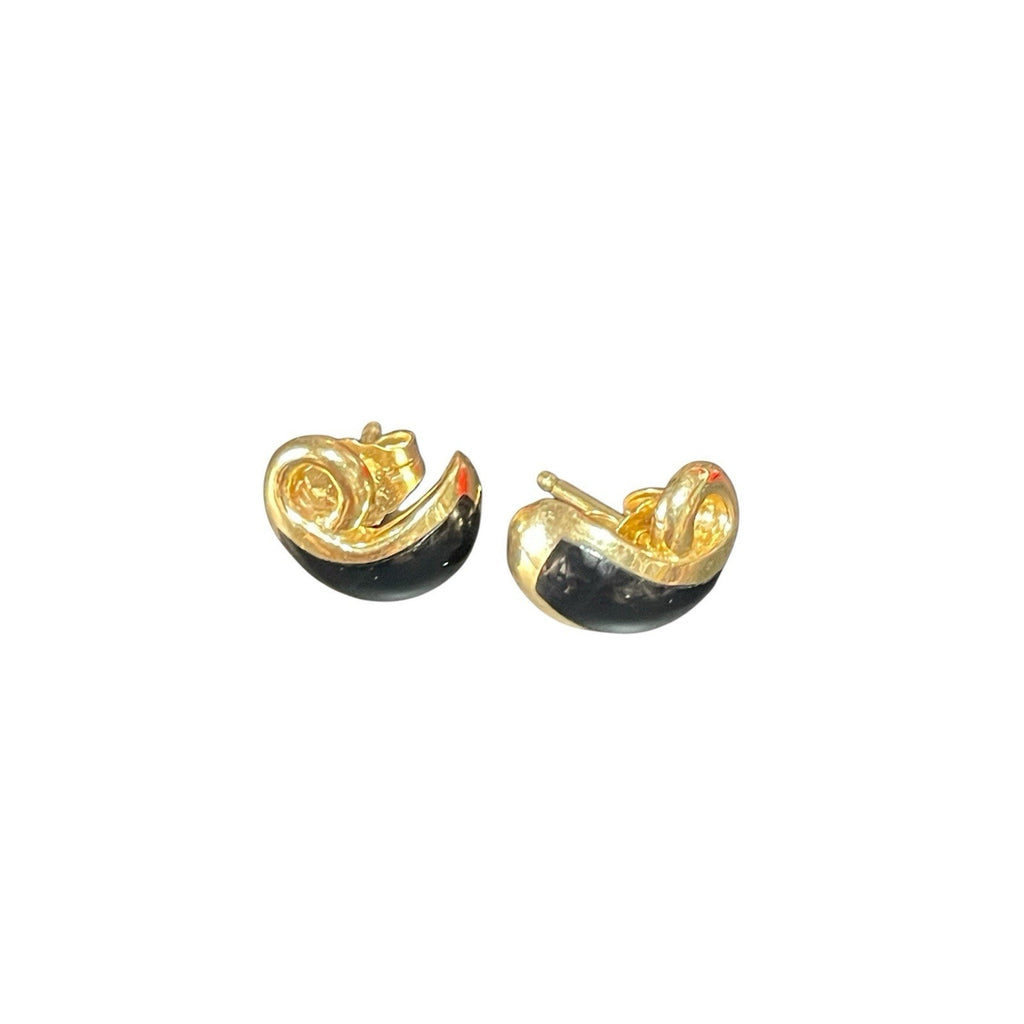 Vintage Kabana Black Onyx Inlay 14 K Yellow Gold Earring