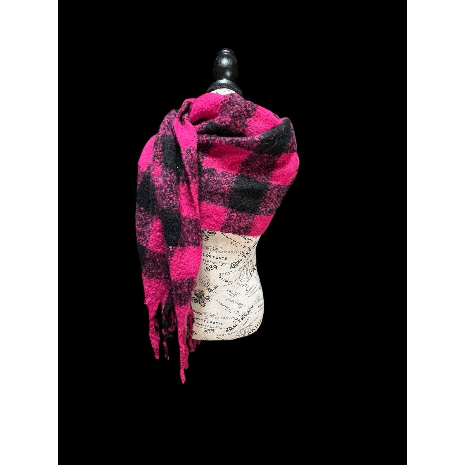 Pink And Black Checkered Scarf 77in X 21in NWOT
