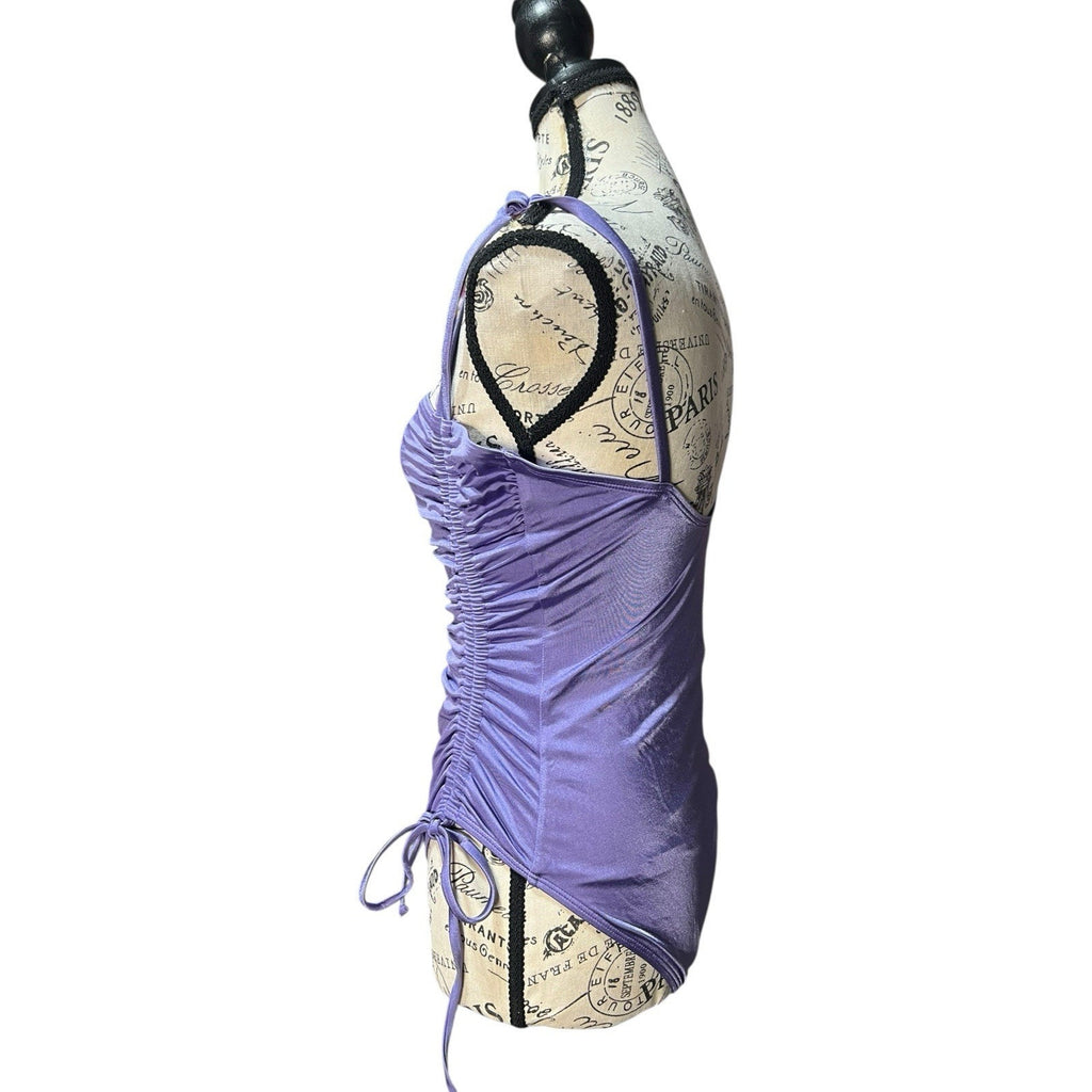 Good American Shine Ruched Swimsuit in stretch nylon Lavender Size 3