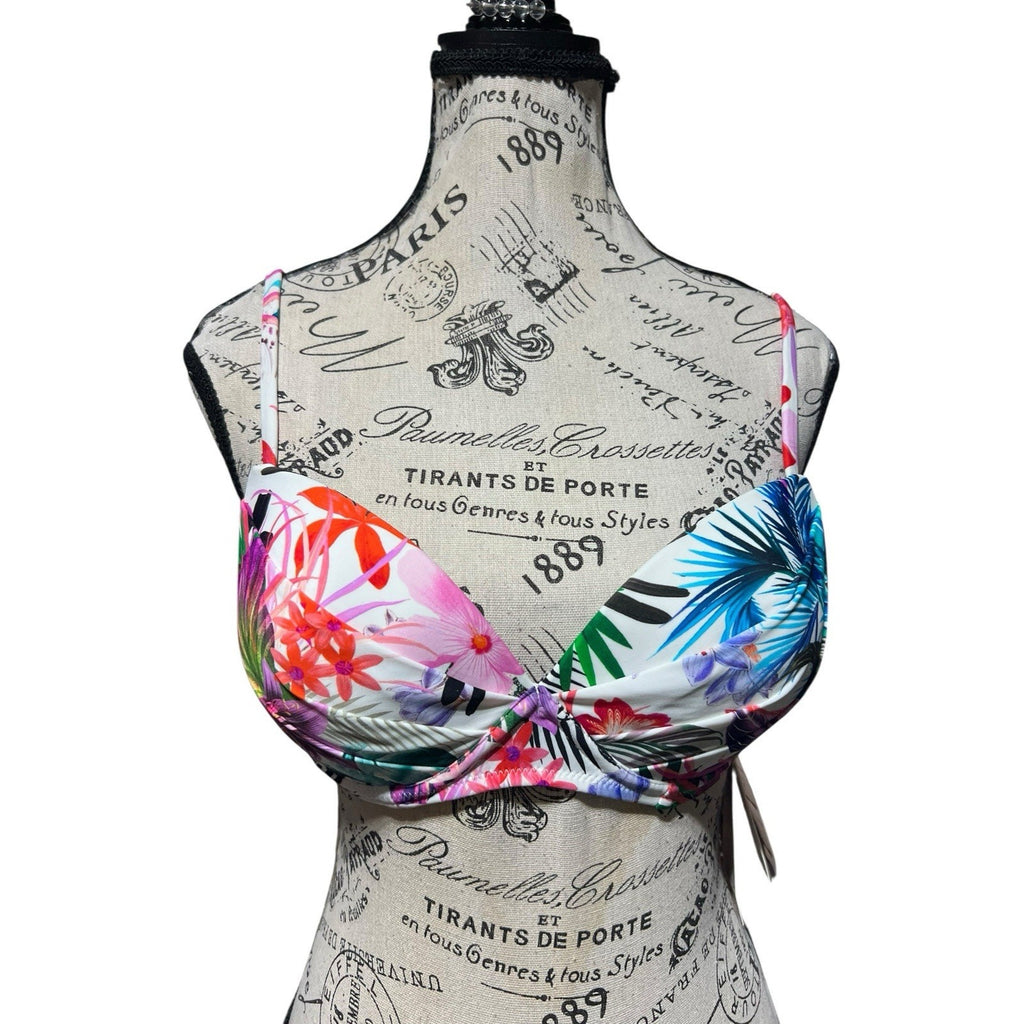 Raisins Juniors' Moonshadow Floral-Print Underwire Bikini Top - White Size M