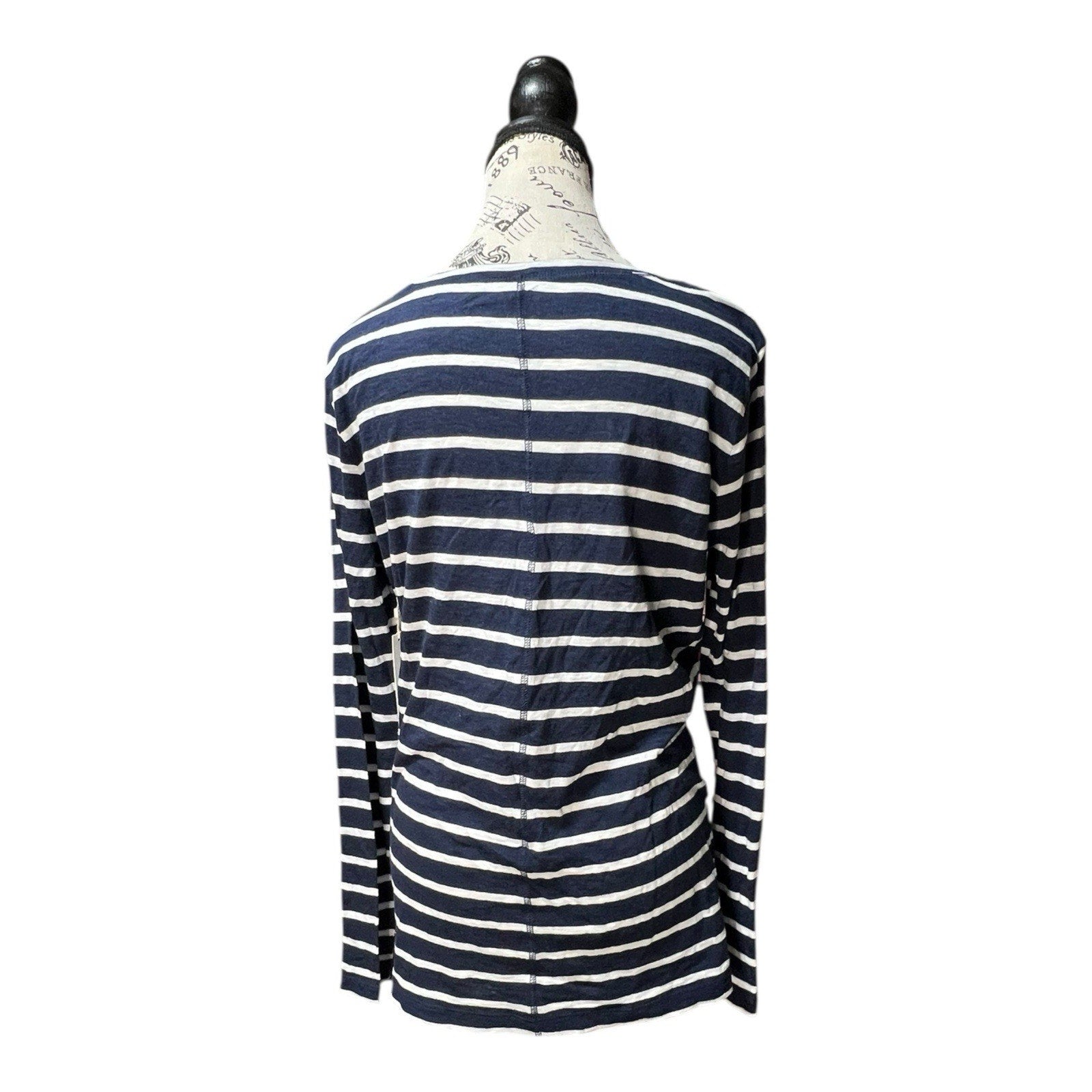 Caslon Navy Blue And White Striped Long Sleeve Tee Shirt Size L