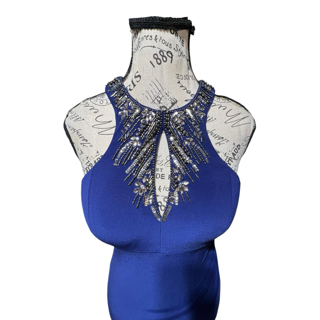XSCAPE Royal Blue Body Contour Beaded Maxi Dress Size 2