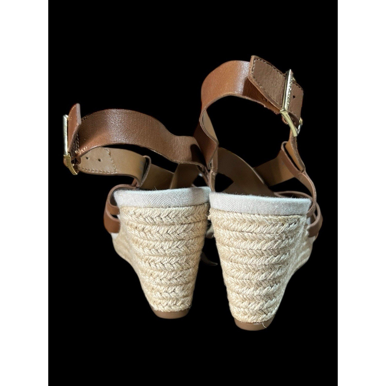 Cole Haan Women's Crystal Espadrille Wedge Sandal Tan Leather Size 8.5 B
