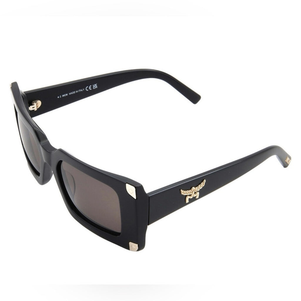 MCM Smoke Pilot Black Rectangular Sunglasses with Gold Accents NWT MSRP $350