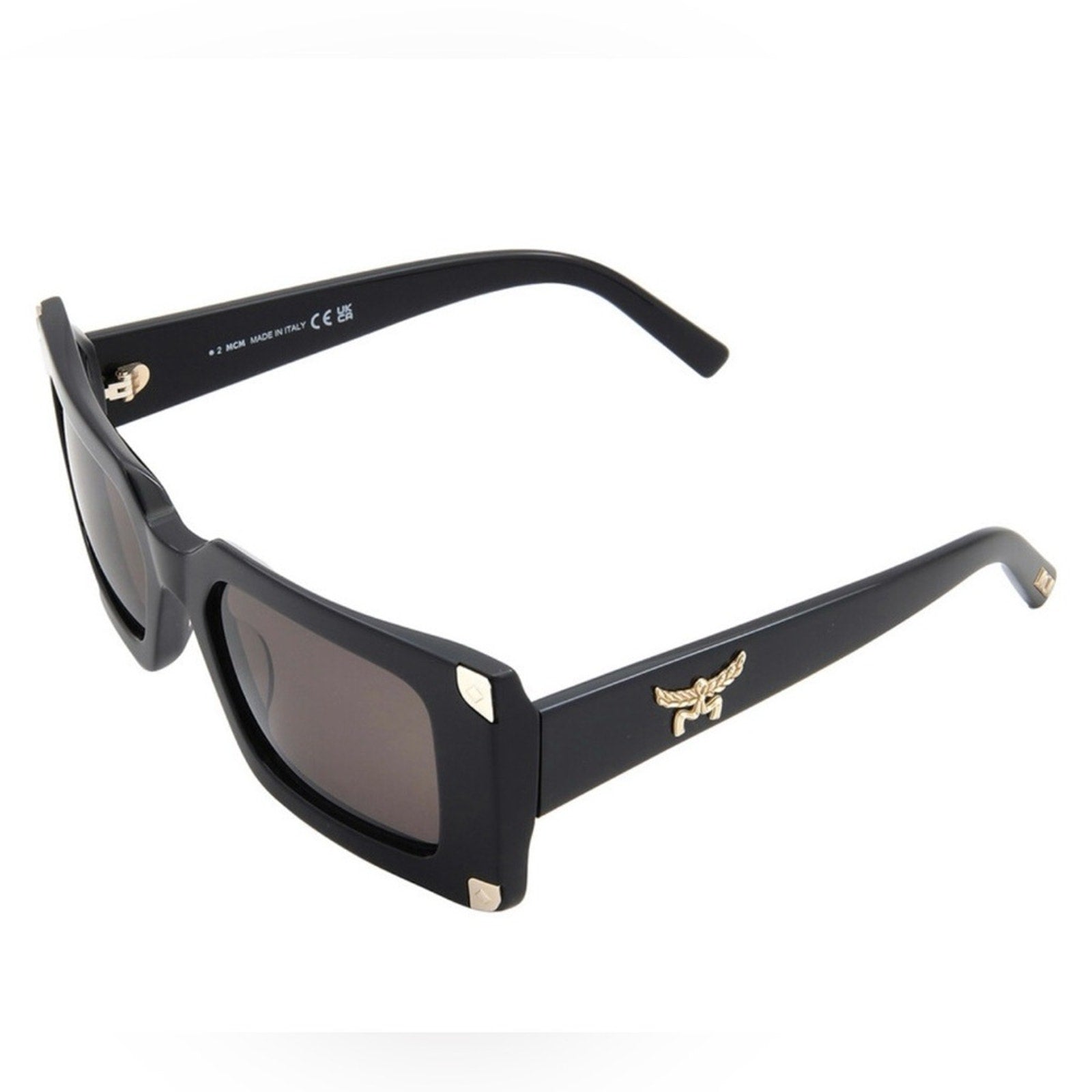 MCM Smoke Pilot Black Rectangular Sunglasses with Gold Accents NWT MSRP $350