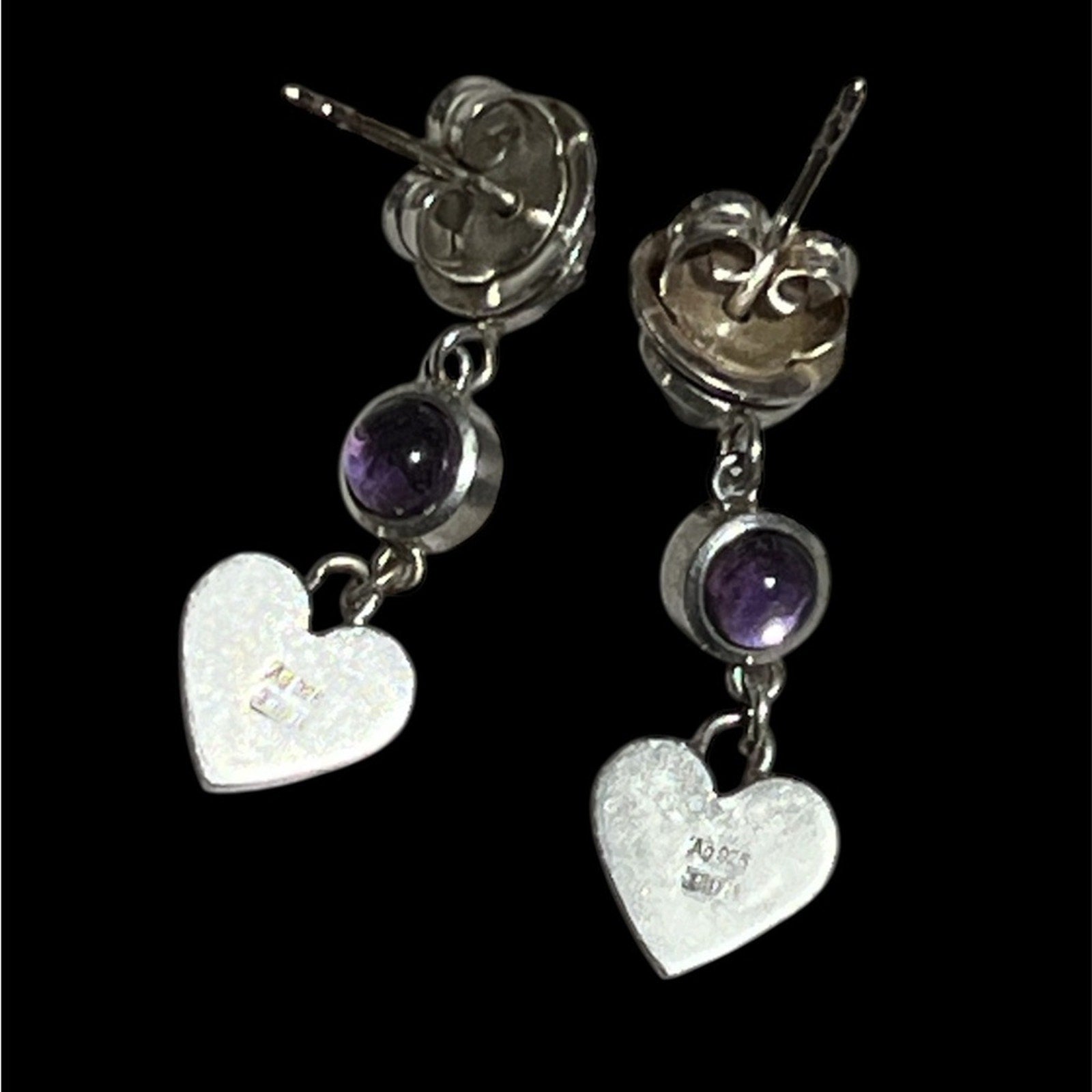 Gucci 925 Sterling Silver with Purple rhinestone Heart dangle Earrings