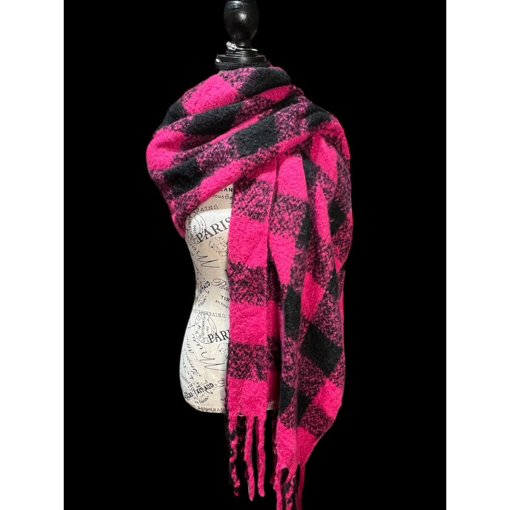 Pink And Black Checkered Scarf 77in X 21in NWOT