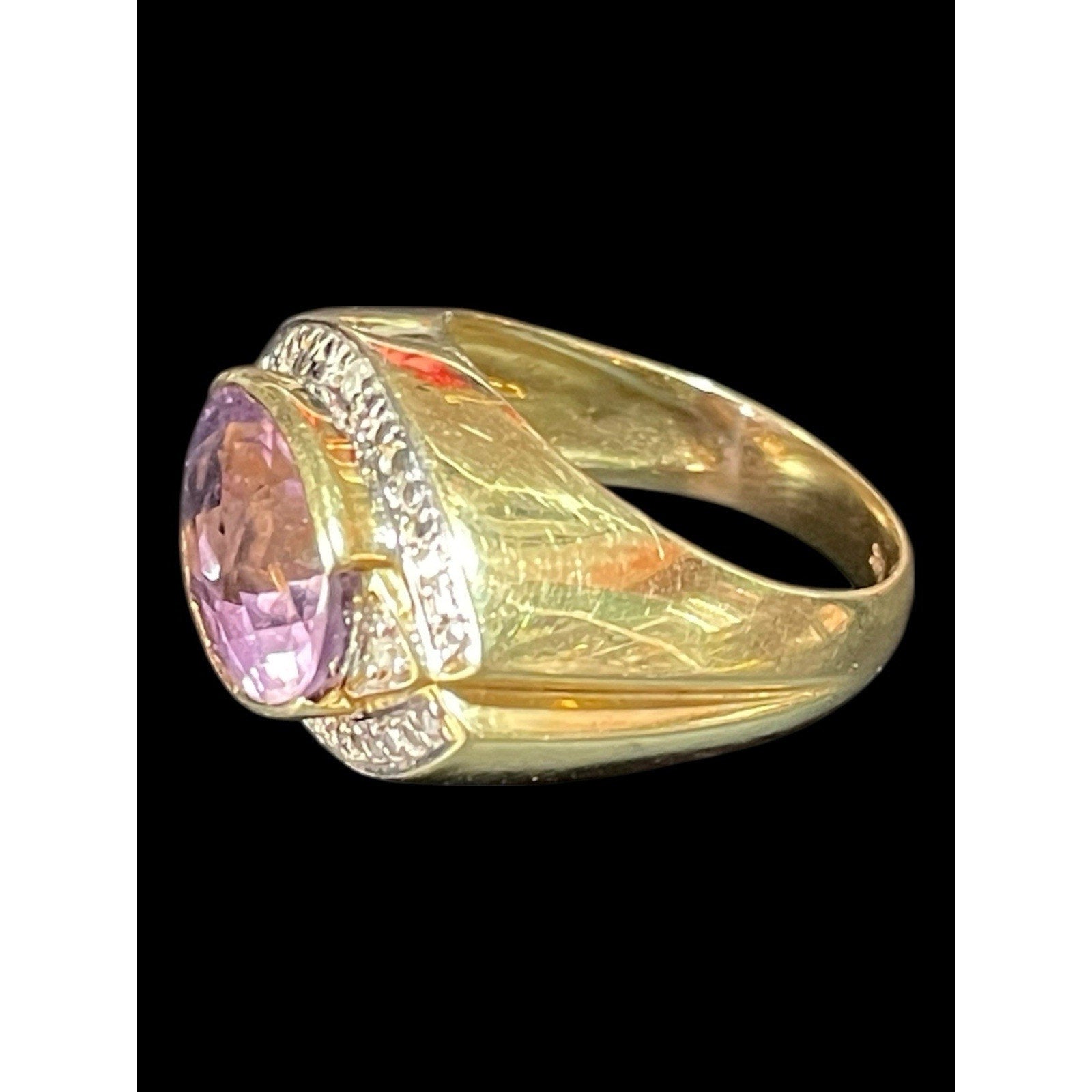 Vintage 14k Gold Diamond And Amethyst Ring 7 Grams Size 7