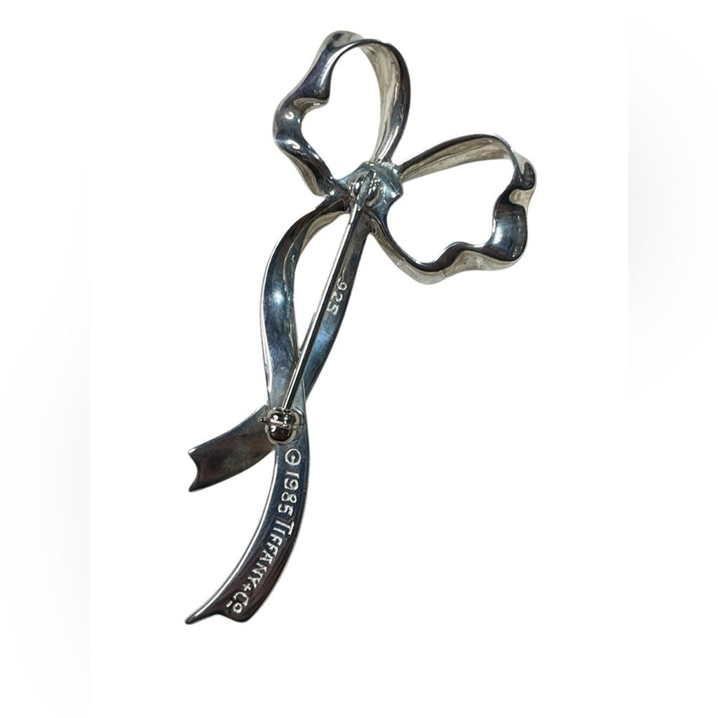 Tiffany and Co. Elegant Silver Bow Brooch 2in x 1 in 925 silver