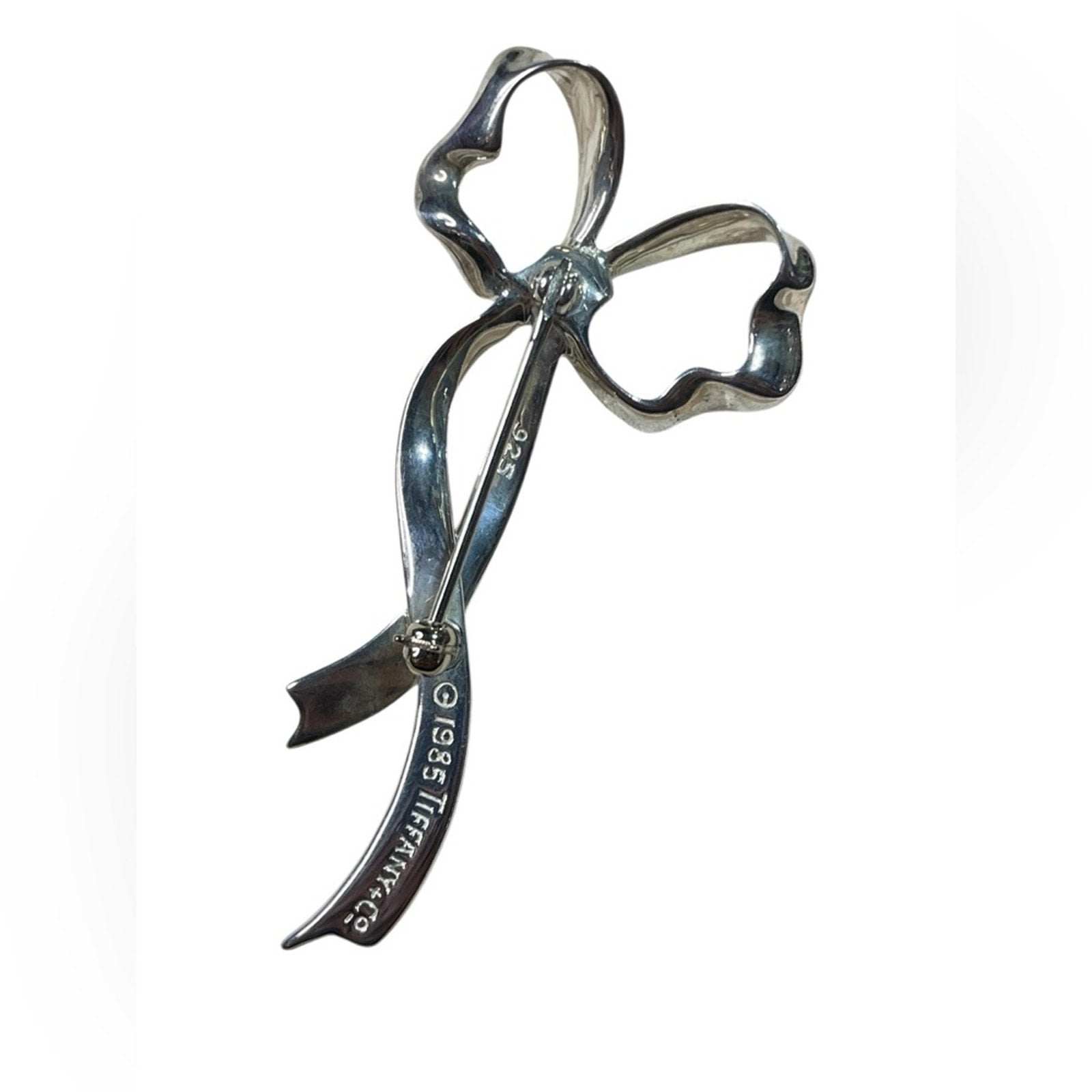 Tiffany and Co. Elegant Silver Bow Brooch 2in x 1 in 925 silver