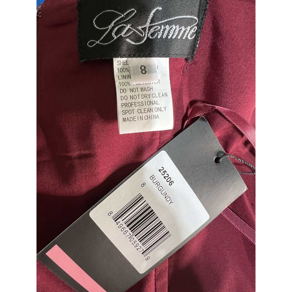 La Femme Burgundy Body Contour Maxi Dress Women’s Size 8 MSRP $599