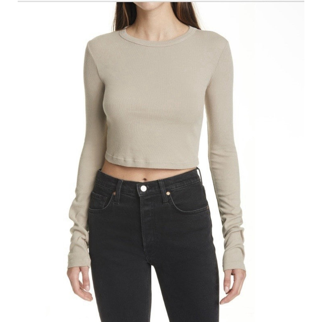 Cotton Citizen Verona Ribbed Long Sleeve Crop Top, Size Large New