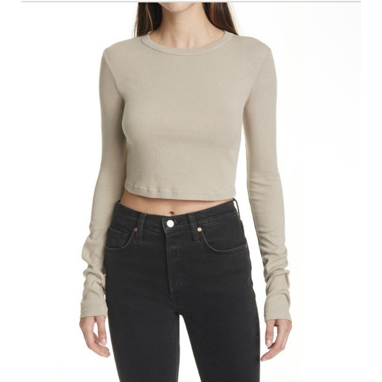 Cotton Citizen Verona Ribbed Long Sleeve Crop Top, Size Large New