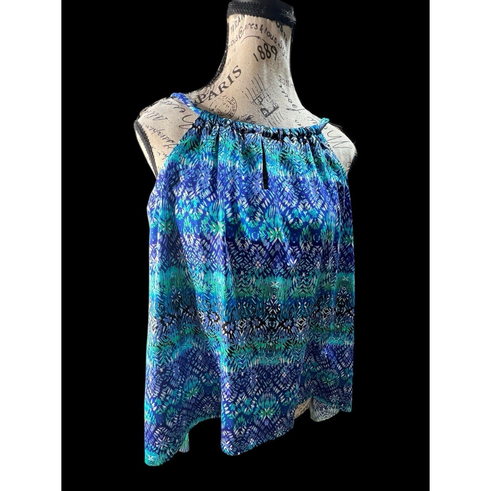 Miraclesuit Women's Tankini Tops BLU - Blue Keyhole Size 14 DD CUP MSRP $142