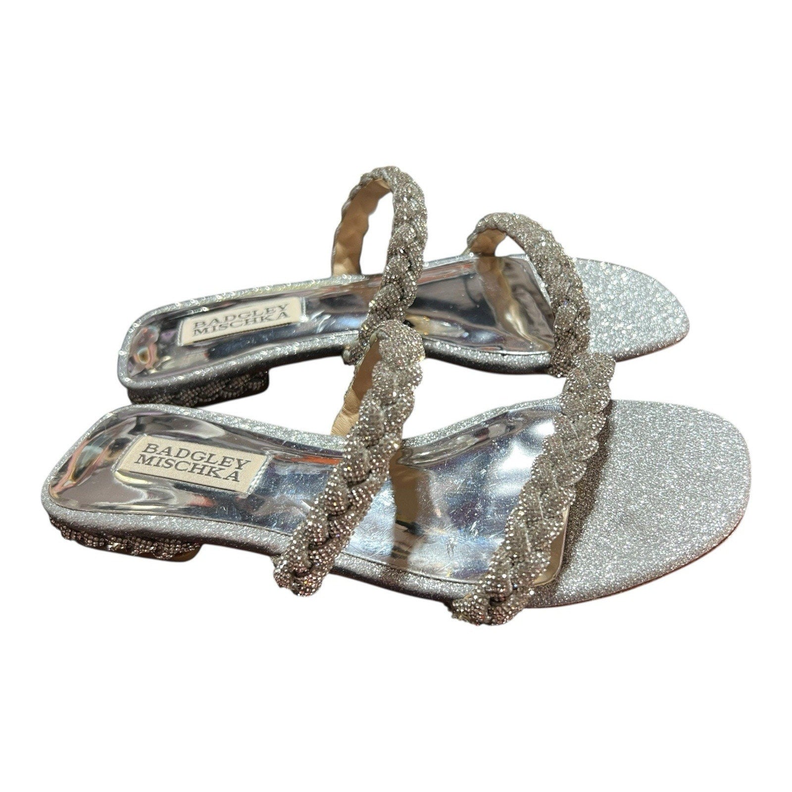 Badgley Mischka Femme Flat Sandal – Size Five-and-a-Half – Sleek, Sparkly,