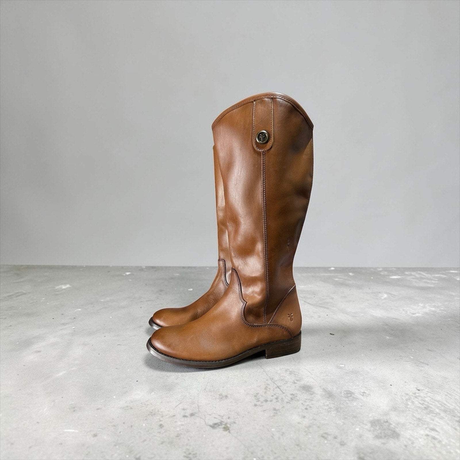 Frye Women's Marissa Medallion Leather Inside Zip Tall Boots in Cognac Womens 5