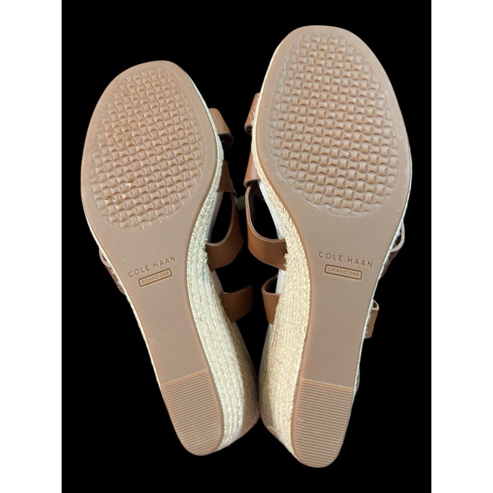 Cole Haan Women's Crystal Espadrille Wedge Sandal Tan Leather Size 8.5 B