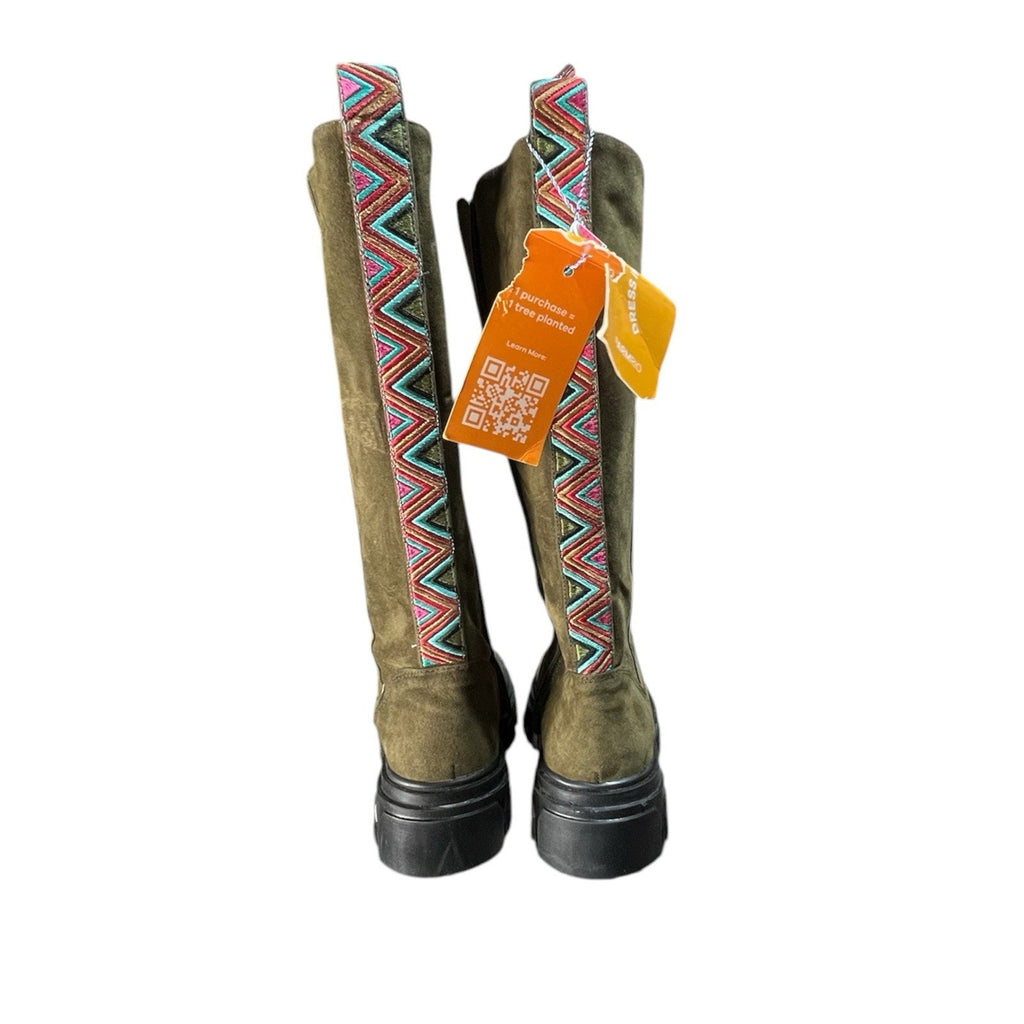 Farm Rio Army Green Suede Tall Shaft Boots featuring a chunky lug soleUS 7 EU 38