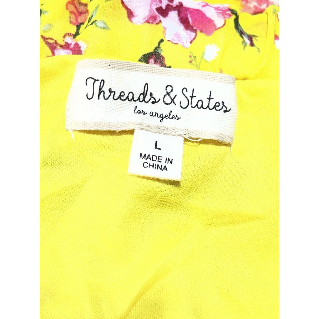 Threads And States Yellow Floral Sun Dress Women’s Size L NWOT