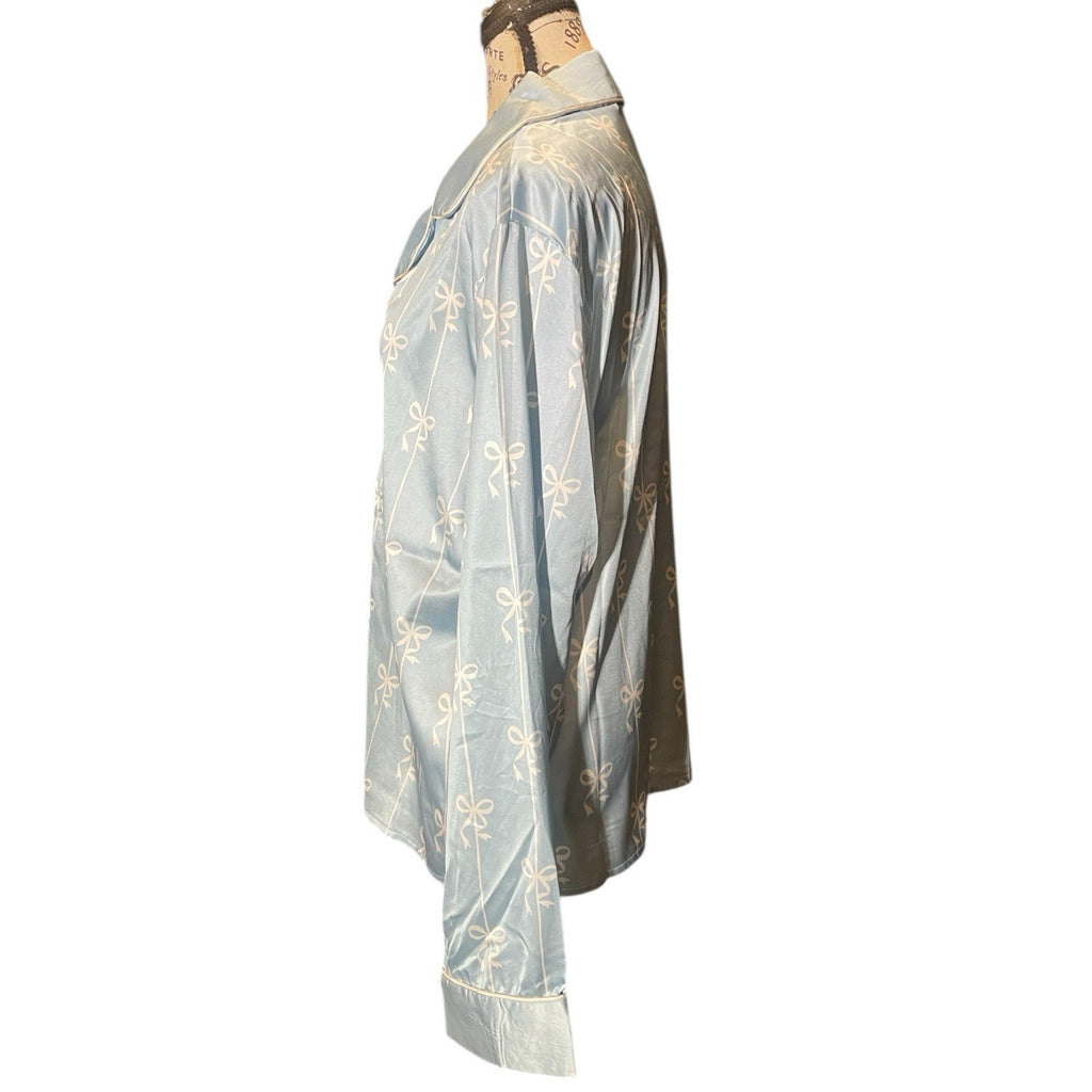Main Strip Satin Blue Pajama Top - Large, New with Tags