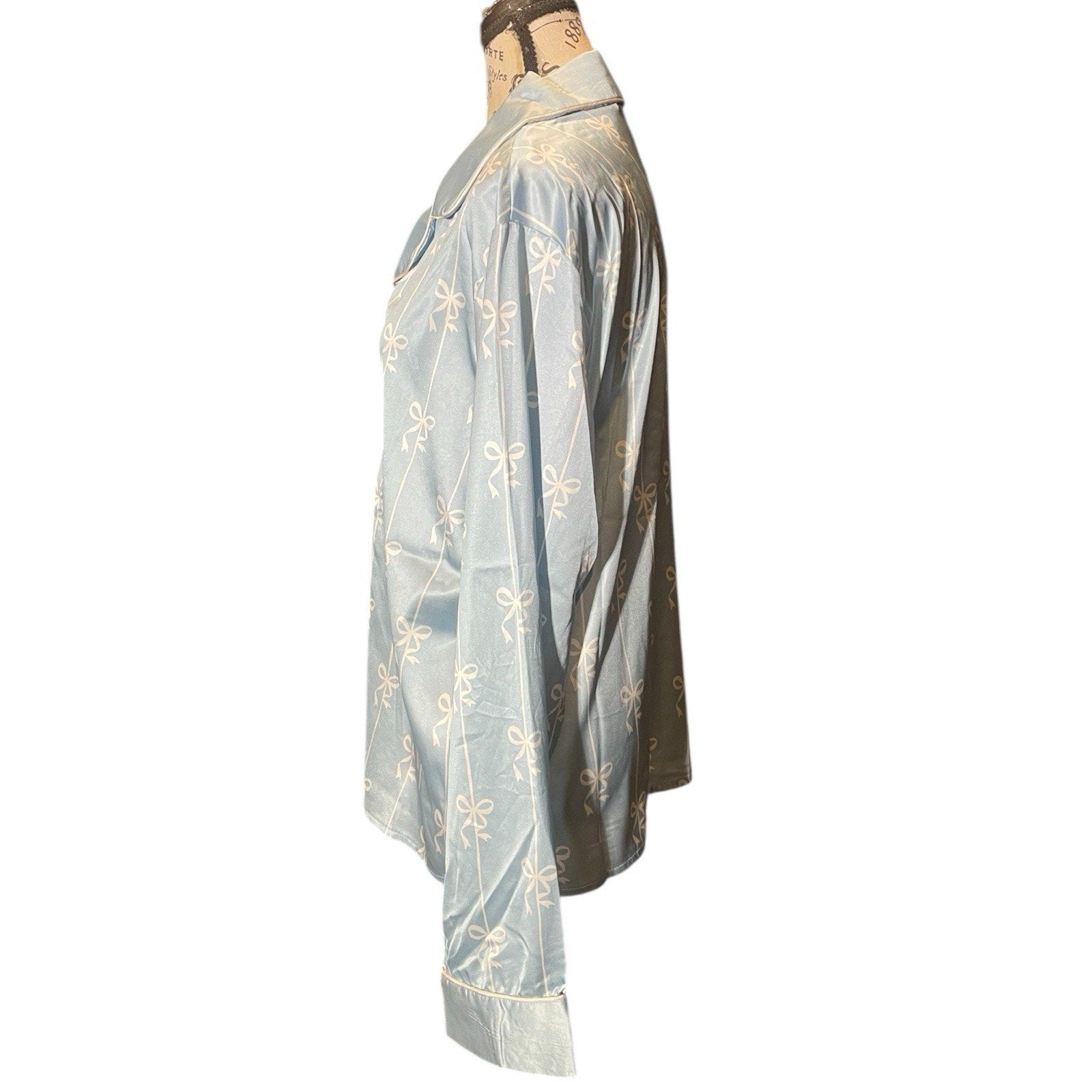 Main Strip Satin Blue Pajama Top - Large, New with Tags