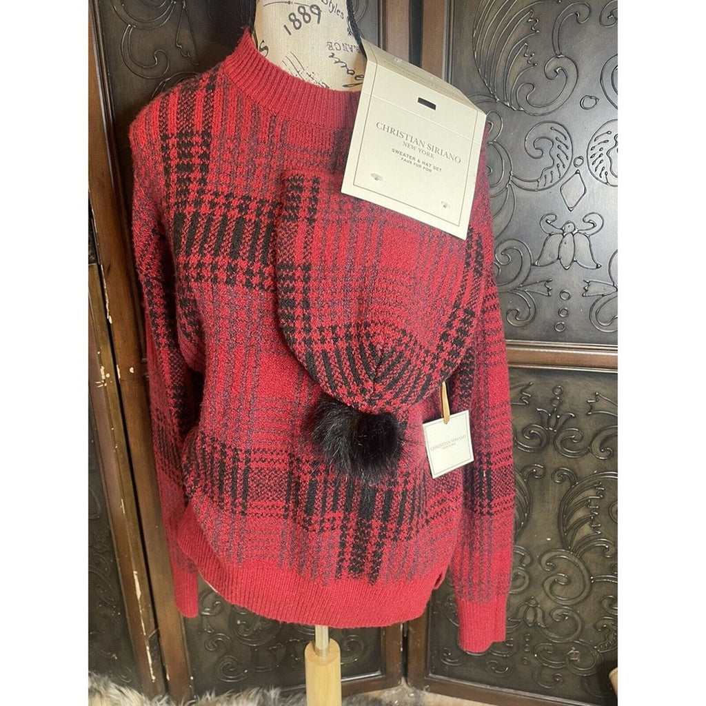 Christian Siriano New York Sweater With‎ Beannie Red and Black NWT Women's XS
