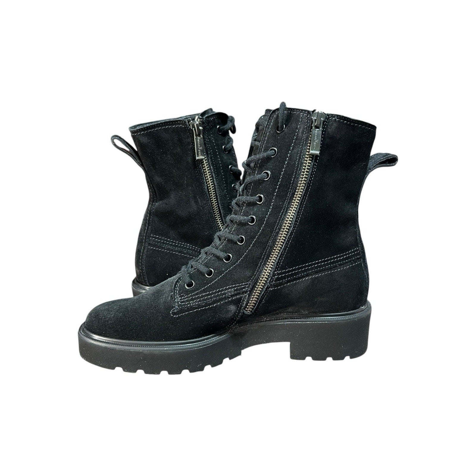 Paul Green Jackson fine suede combat boots Black Shoe Size US 8 E5