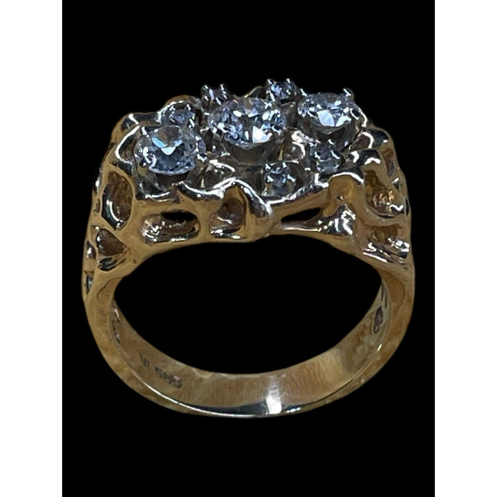 Brutalist Style 14K Yellow Gold Diamond Cluster Marked VL Sz 9 10.7 Grams