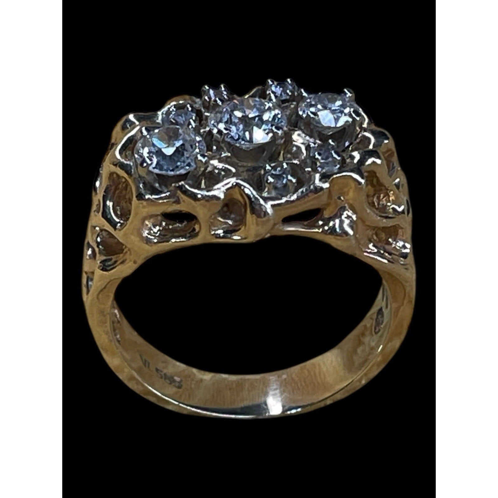 Brutalist Style 14K Yellow Gold Diamond Cluster Marked VL Sz 9 10.7 Grams