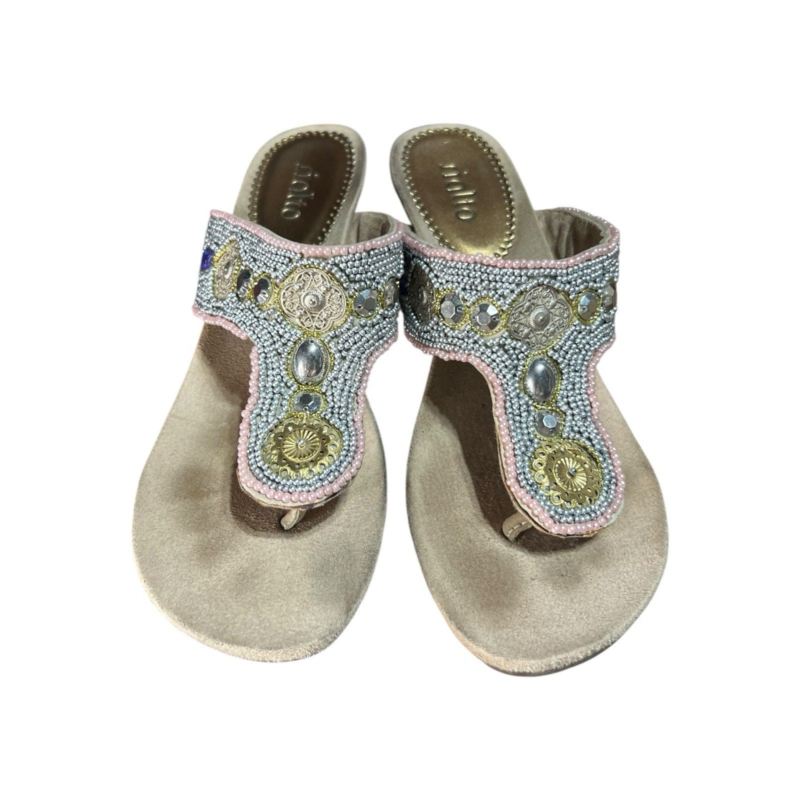 Rialto Beaded Sandals With 3 In Wedge Heel Size 7.5