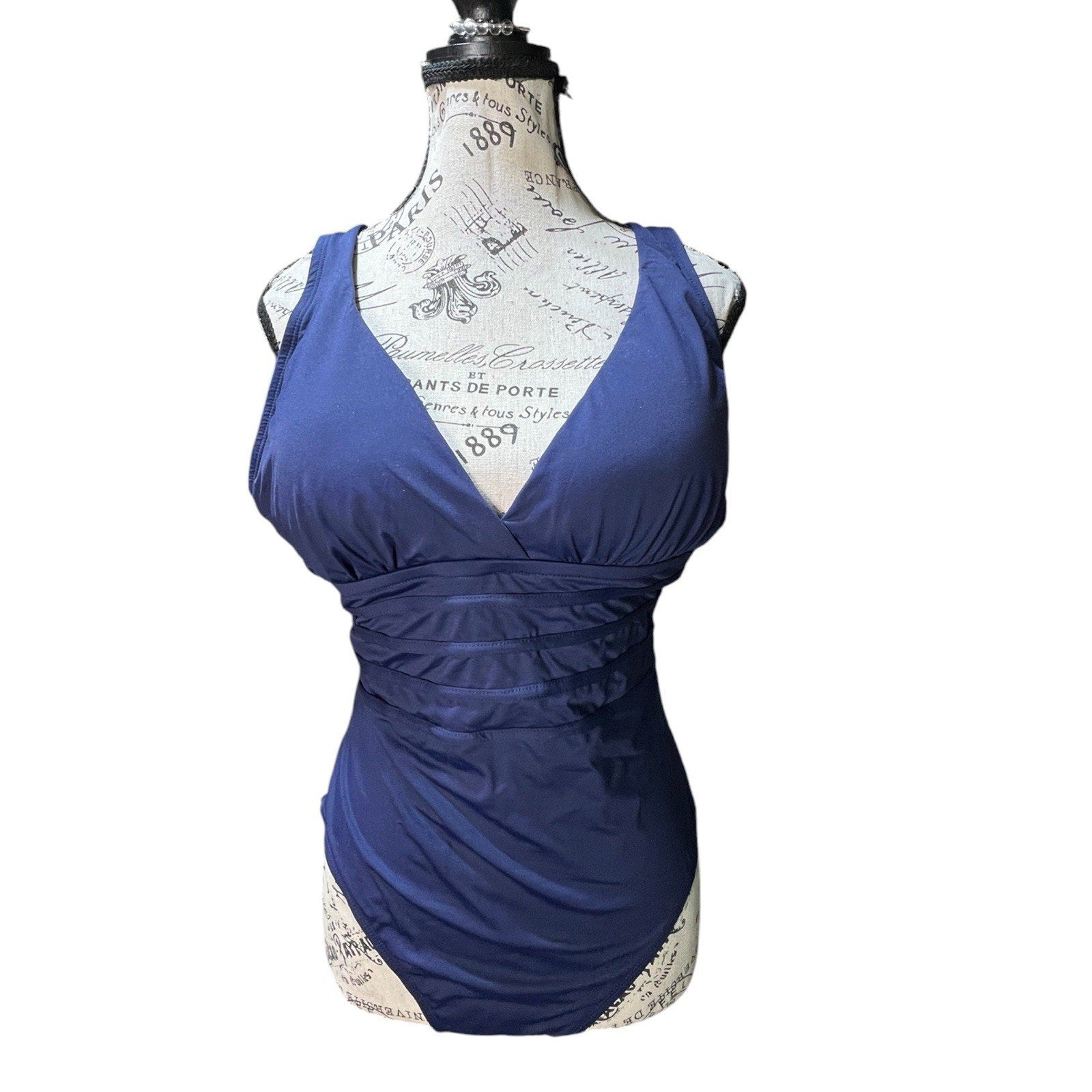 La Blanca Multi-Strap Cross-Back One Piece Swimsuit Indigo Size 12 MSRP $125