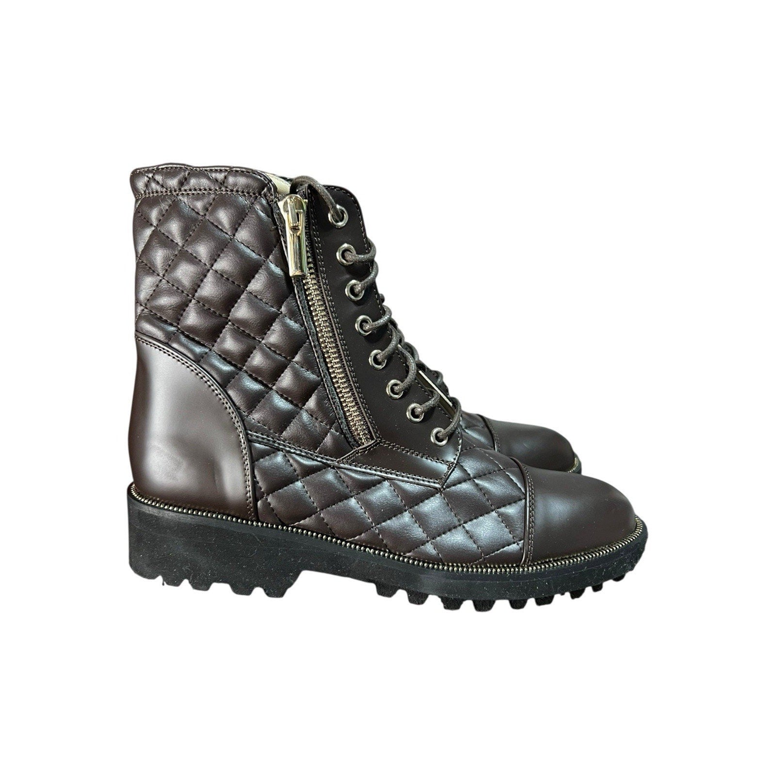 Ron White Tiffany Combat Boot Brown Calf Leather Women’s Shoe Size 7.5