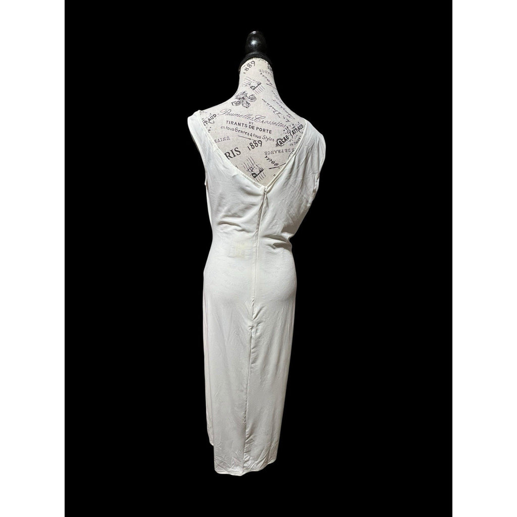 Self Portrait Asymmetrical Ivory Ruched Midi Dress Size 8 NWT MSRP $499