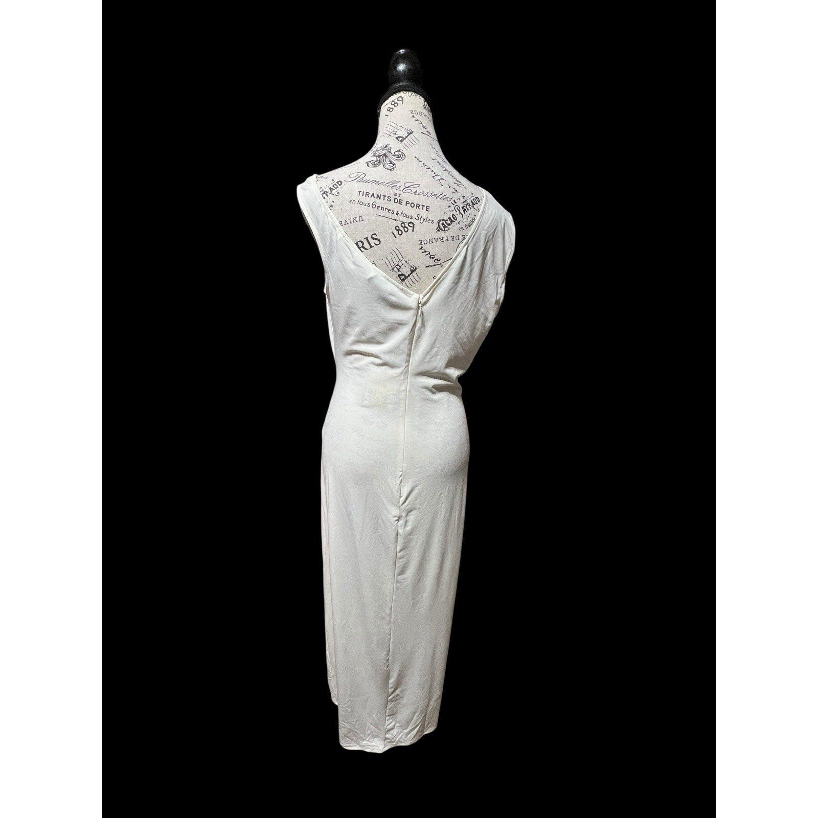 Self Portrait Asymmetrical Ivory Ruched Midi Dress Size 8 NWT MSRP $499