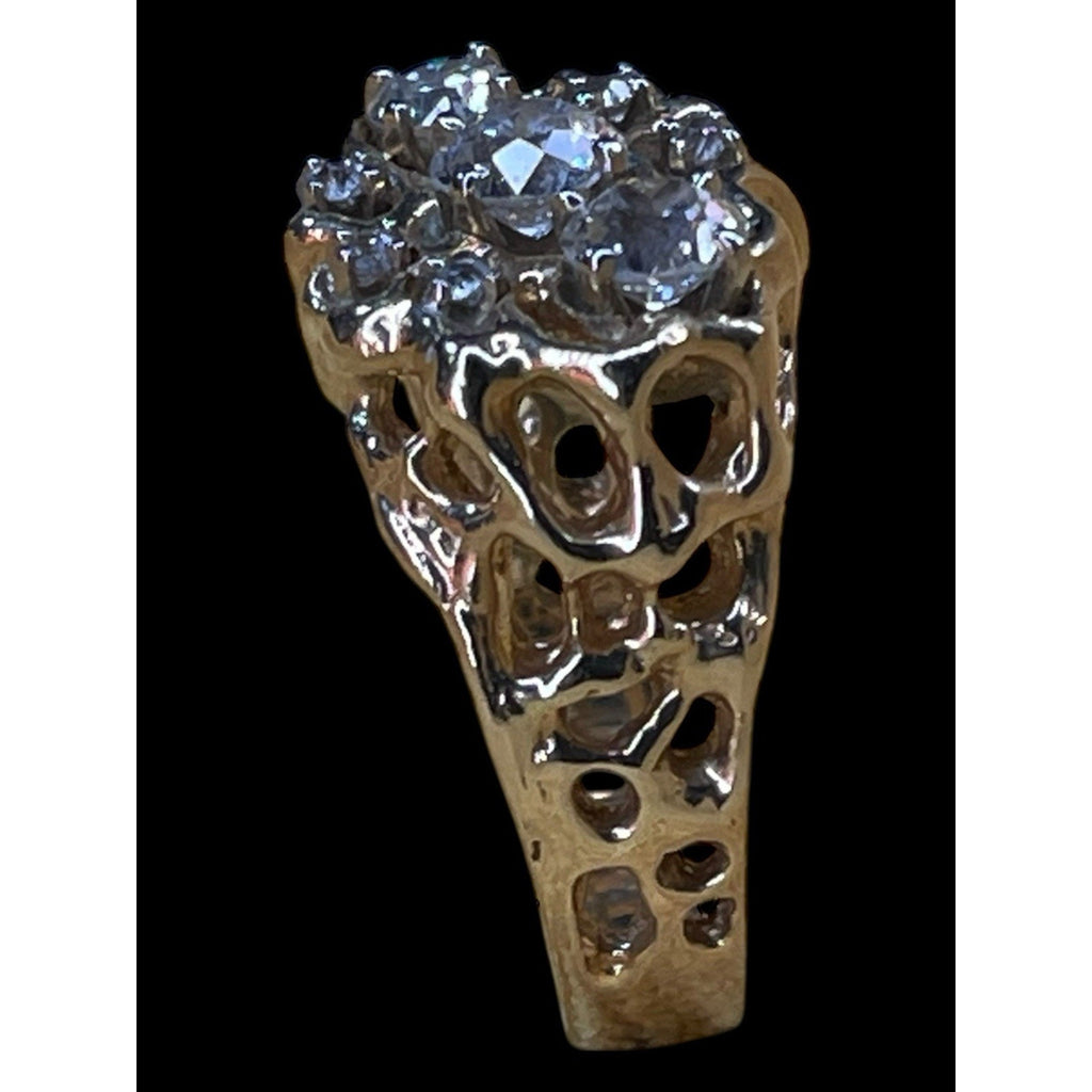 Brutalist Style 14K Yellow Gold Diamond Cluster Marked VL Sz 9 10.7 Grams