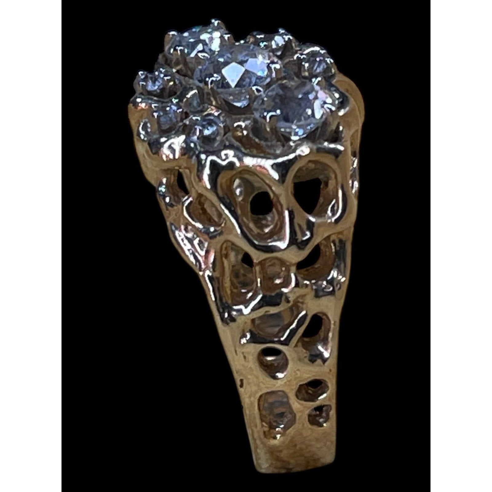 Brutalist Style 14K Yellow Gold Diamond Cluster Marked VL Sz 9 10.7 Grams