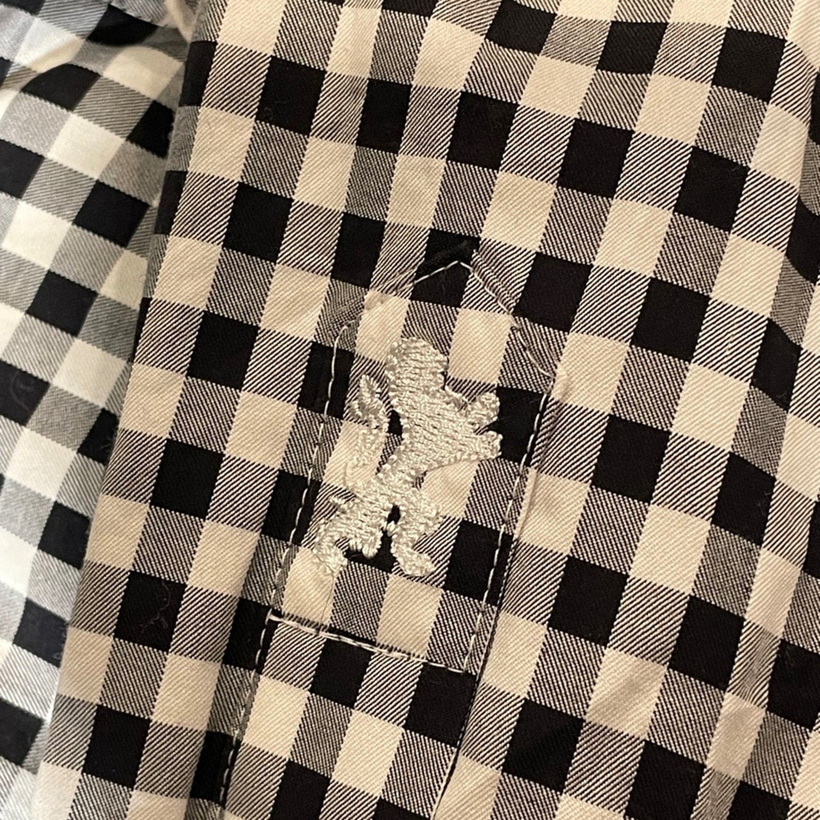 Bugatchi Uomo Black & White Checkered Button-Up – Men’s 16.5, Flip Collar,