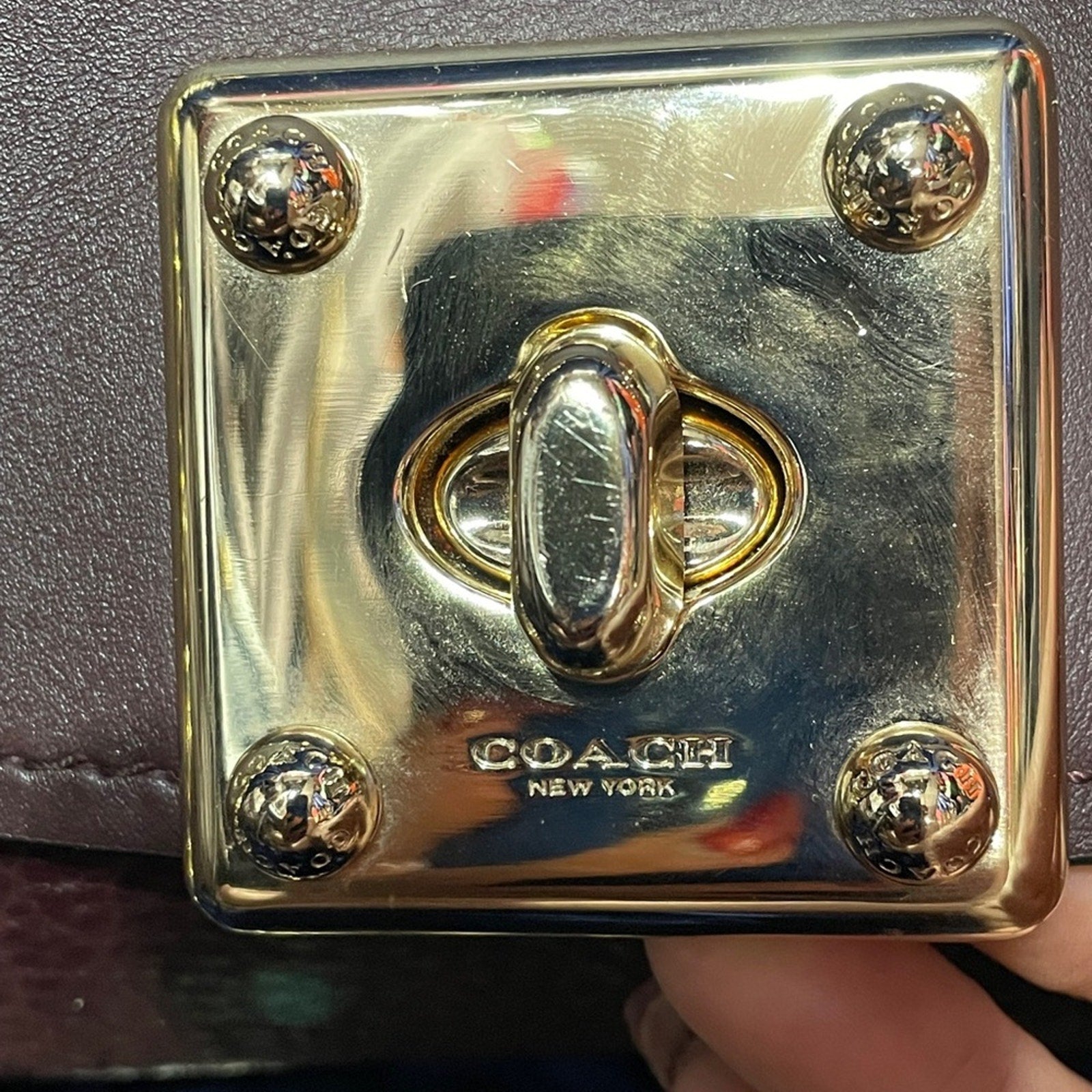 Coach Drifter Burgundy Leather Hand Bag with Gold Chain Pre Owned